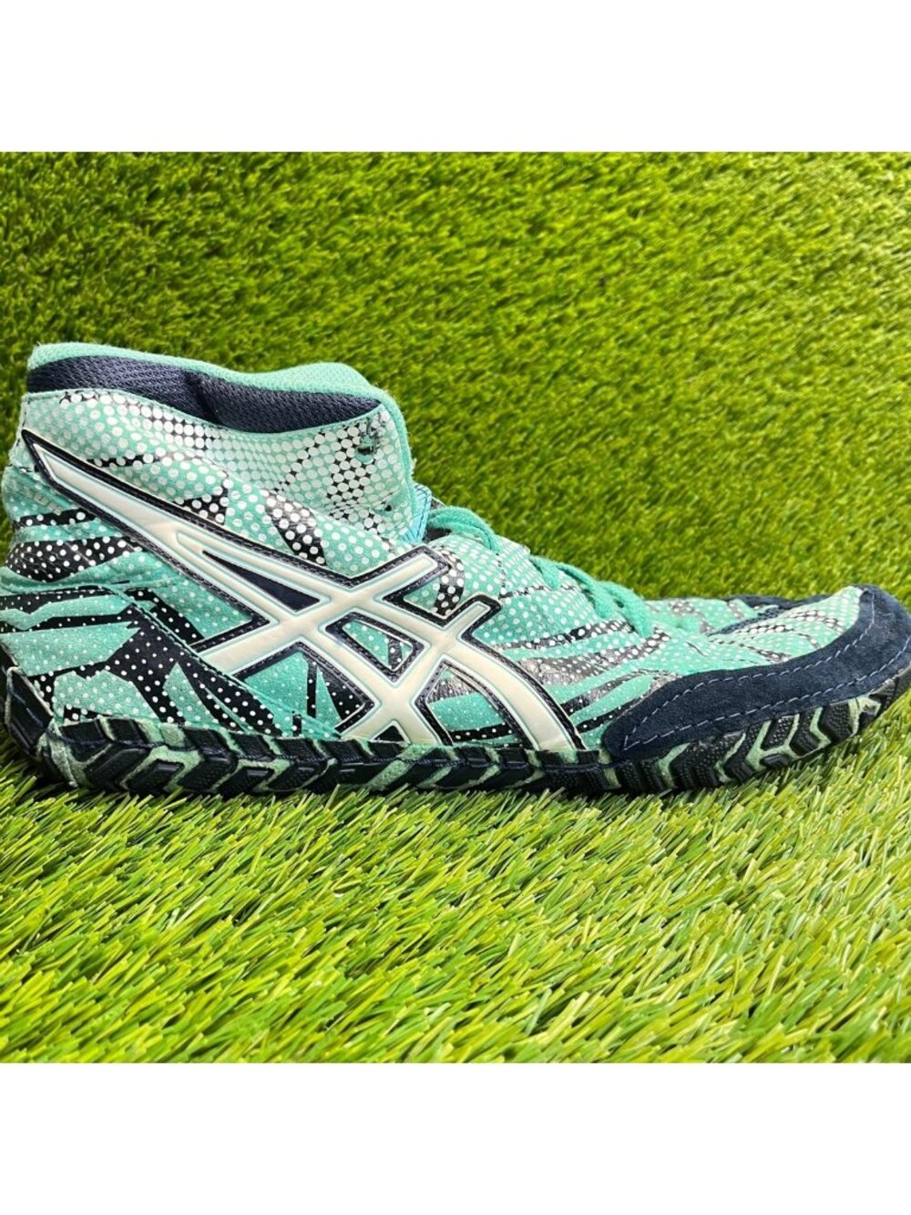 Asics Aggressor 3 L.E.‎ Geo Mens Size 13 Blue Athletic Wrestling Shoes Sneakers